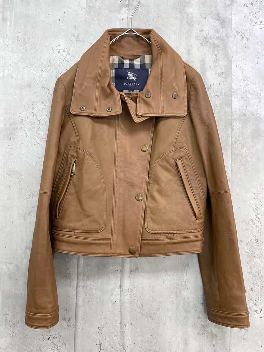 BURBERRY バーバリー 三陽商会 羊革 裏地ノバチェック レザー ライダース ジャケット size38/キャメル ■■◎レディース