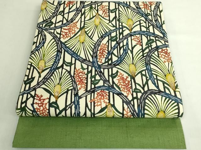 平和屋着物●極上　本場琉球紅型　九寸開き名古屋帯　紬地　薄　逸品　DZAB7285kh6