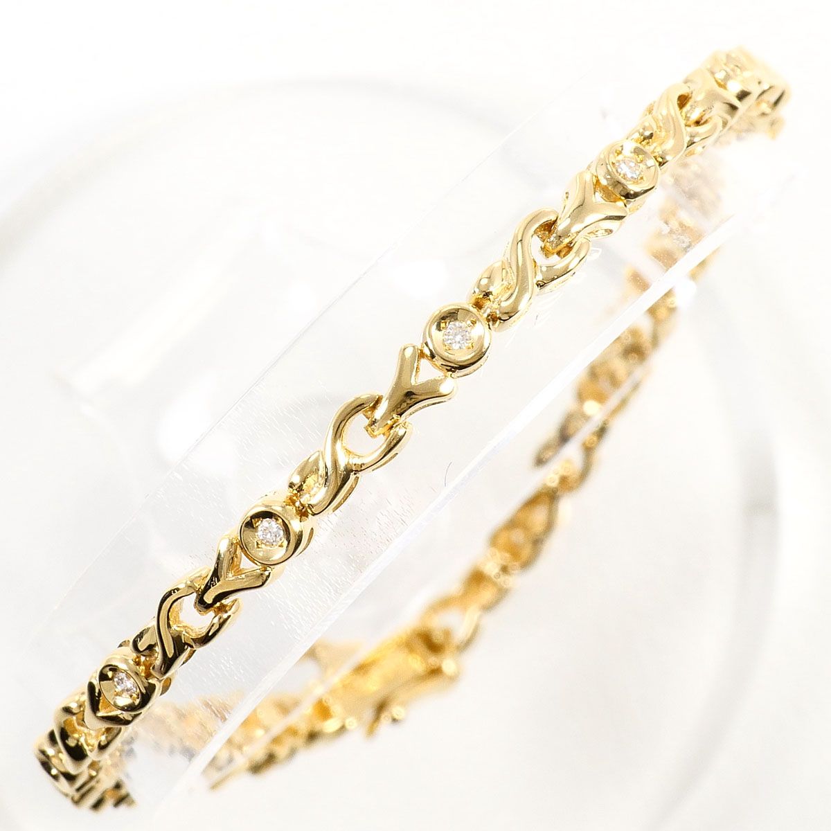 K18YG ブレスレット ダイヤモンド 0.15ct 鑑別書 総重量約8.9g 約17cm
