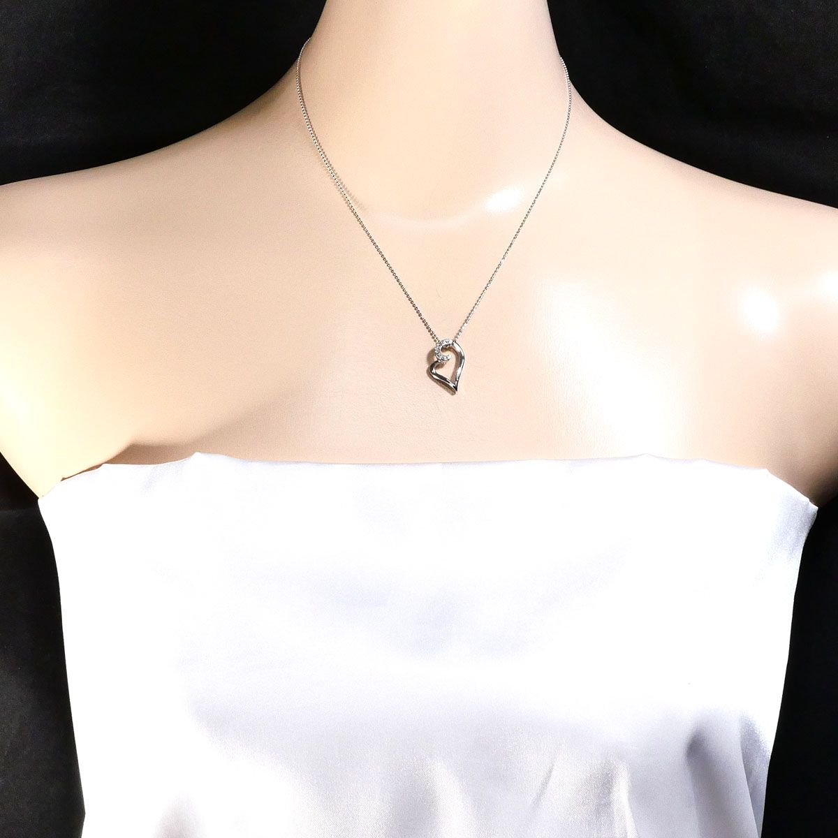レディースアクセサリー K10WG ハート ダイヤモンド ネックレス 0.05CT