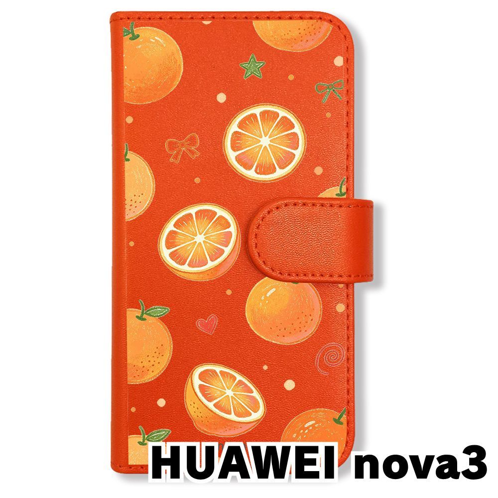 新品未使用】 HUAWEI nova3 手帳型スマホ ケース (色：オレンジ×みかん