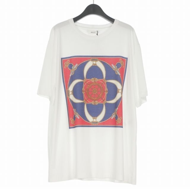 バリー BALLY Scarf-Print Cotton T-Shirt プリントデザイン クルーネック Tシャツ カットソー 半袖 XXL ホワイト 白 6307045 国内正規