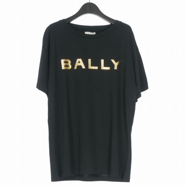 バリー BALLY Metallic-Logo Cotton T-Shirt ロゴプリント クルーネック Tシャツ カットソー 半袖 L ブラック 黒 6305797 国内正規