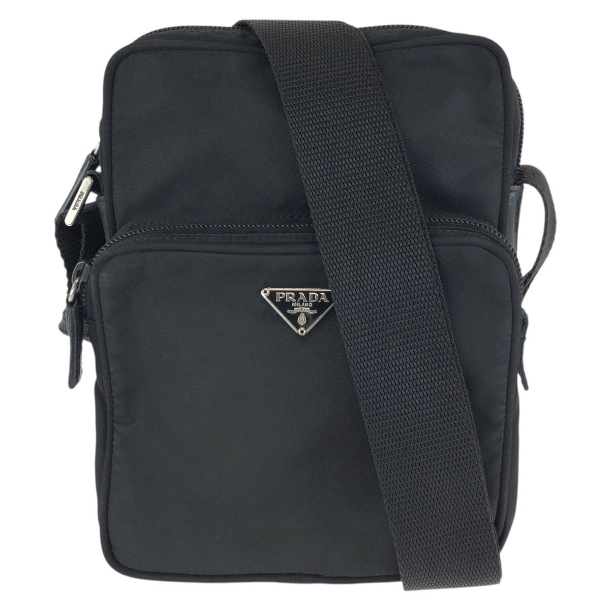 PRADA プラダ テスート 三角ロゴプレート ブラック 黒 シルバー金具