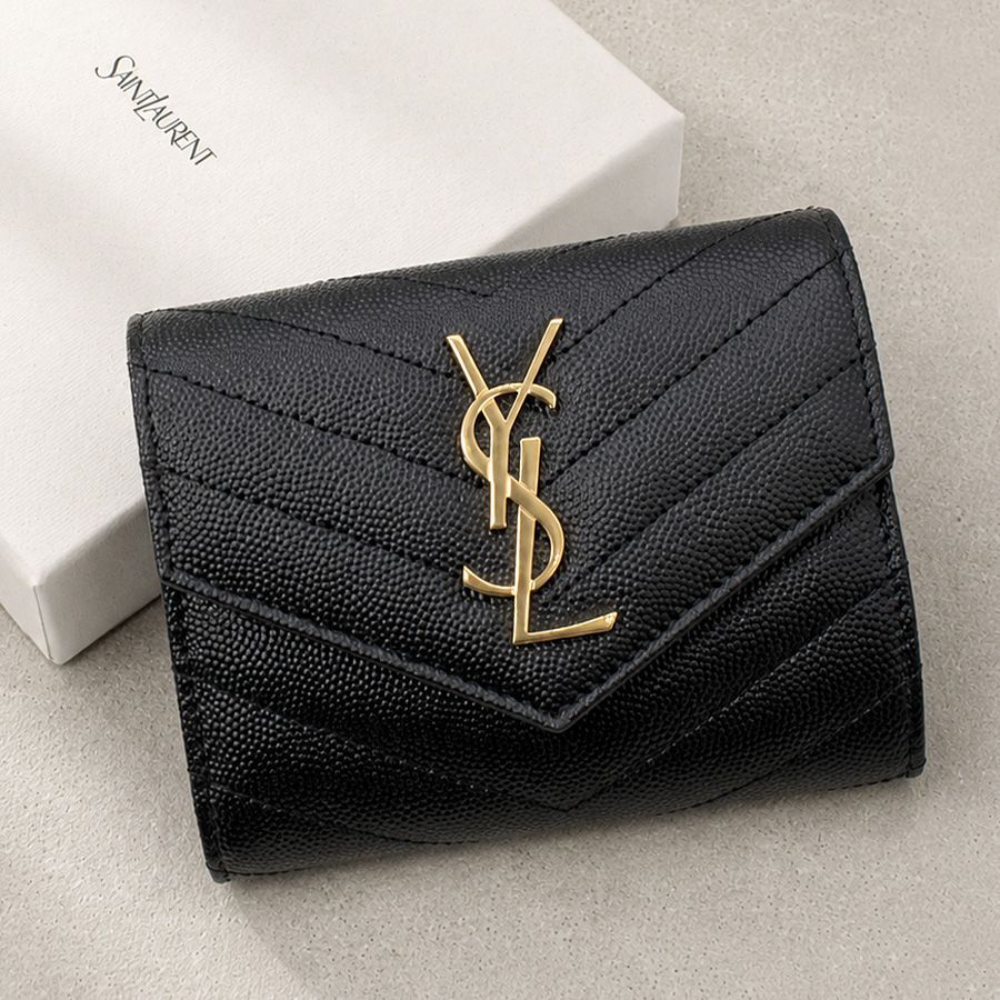 【新品商品】SAINT LAURENT サンローラン (403943 BOW01) 三つ折り財布 モノグラム コンパクト スリーフォールド ウォレット キルティング メタル カサンドラロゴ YSLロゴ サンローランパリ フォーマル 【2026年春夏新作】
