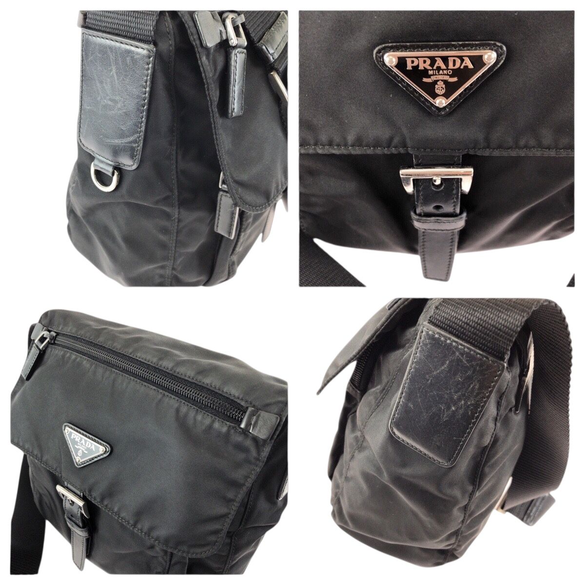 PRADA プラダ テスート 三角ロゴプレート ブラック 黒 シルバー金具