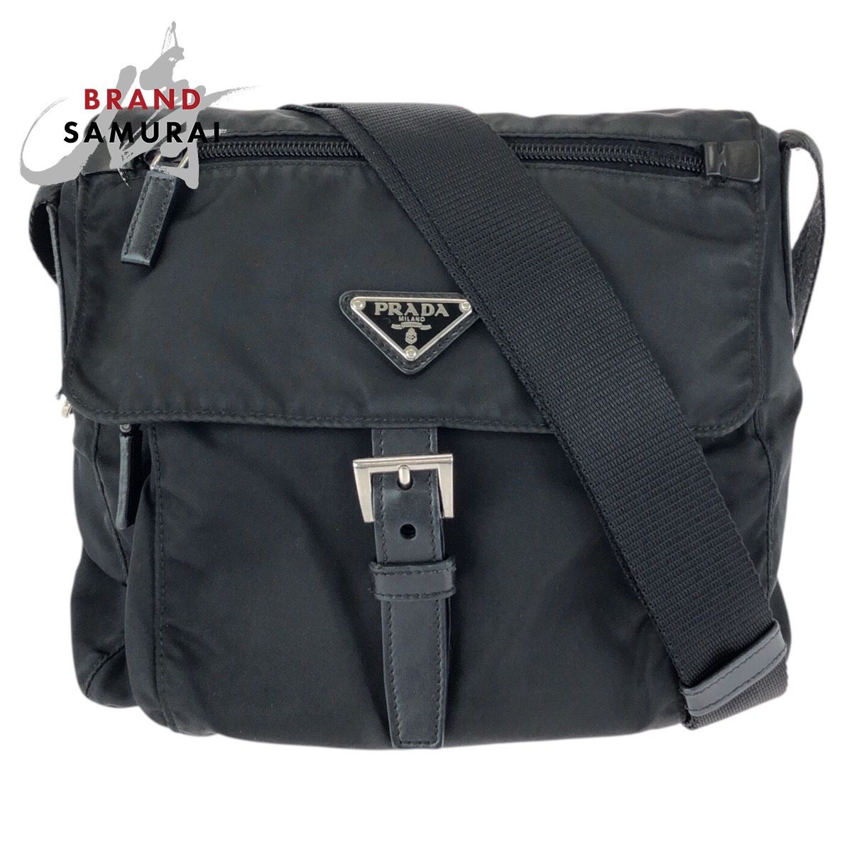 PRADA プラダ テスート 三角ロゴプレート ブラック 黒 シルバー金具 ナイロン/レザー ショルダーバッグ メッセンジャーバッグ 602918【中古】