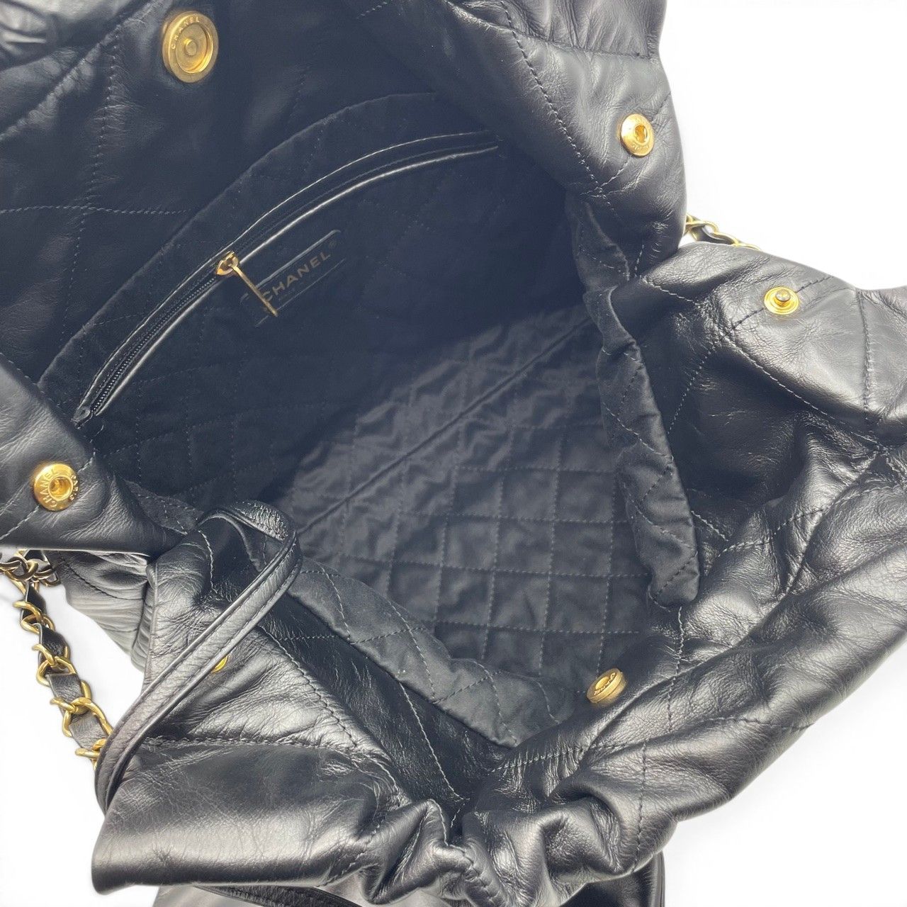 シャネル CHANEL22 スモール ハンドバッグ ブラック カーフスキン 