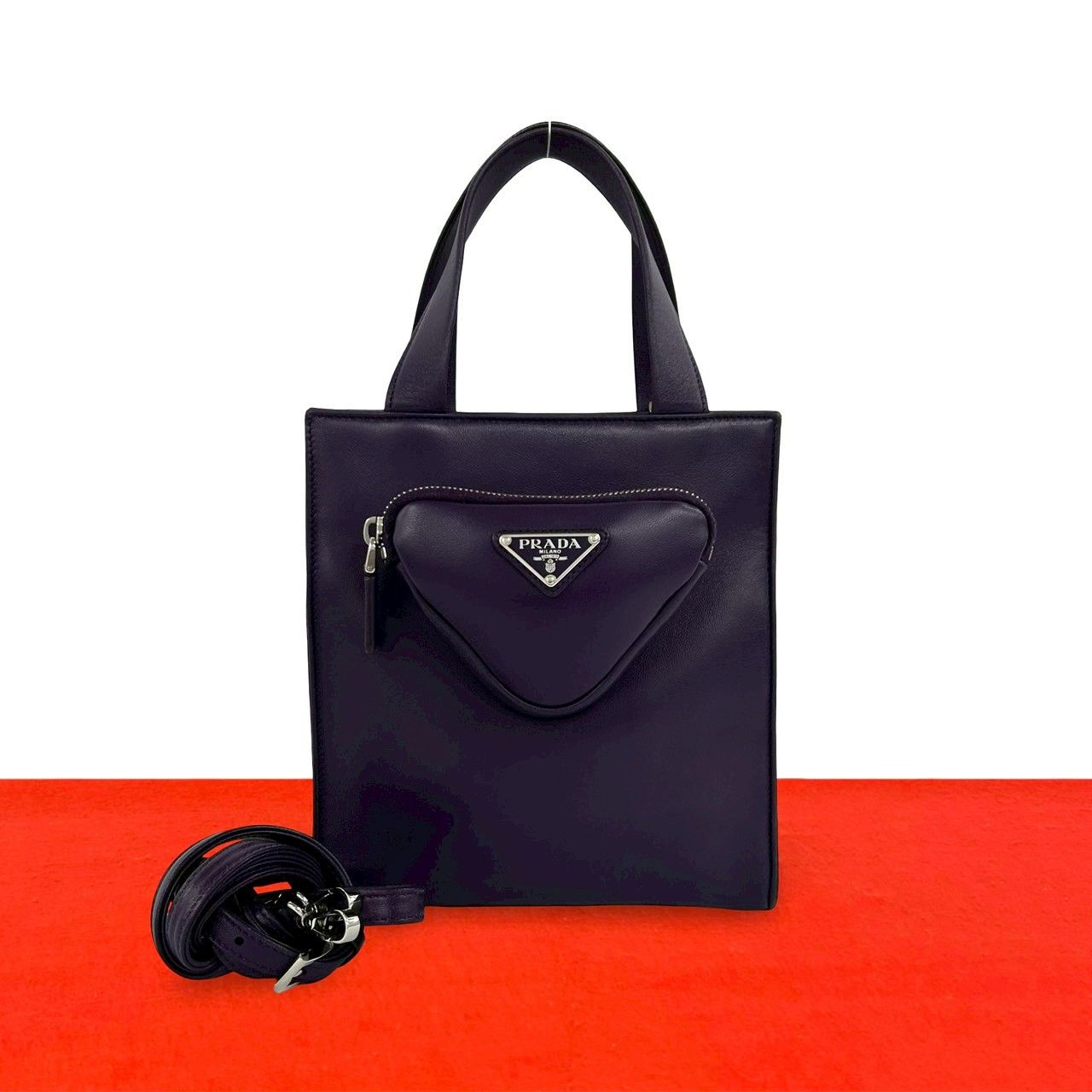 極 美品 PRADA プラダ 三角ロゴ 金具 ナッパ レザー 本革 2way
