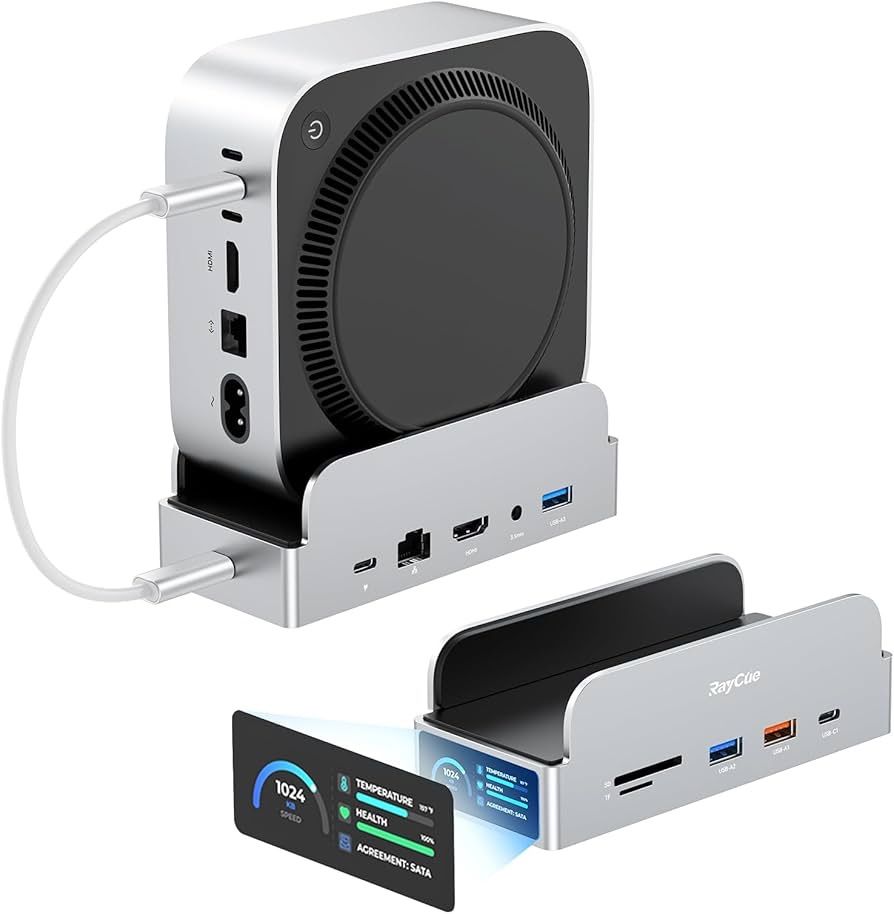 MiniDock Mac mini M4 ドック&スタンド 8TB M.2 SSDエンクロージャ付き (SSDは含まれていません)、USB A 10Gbps、SD/TFカードスロットx2、3.5mmオーディオ、Mac mini M4およびM4 Pro用