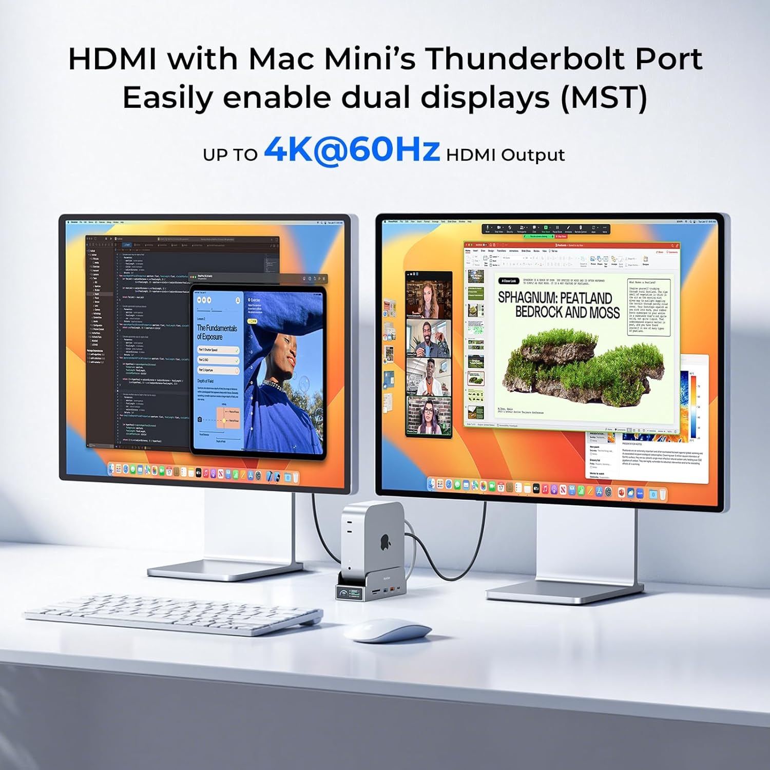 MiniDock Mac mini M4 ドック&スタンド 8TB M.2 SSDエンクロージャ付き (SSDは含まれていません)、USB A 10Gbps、SD/TFカードスロットx2、3.5mmオーディオ、Mac mini M4およびM4 Pro用