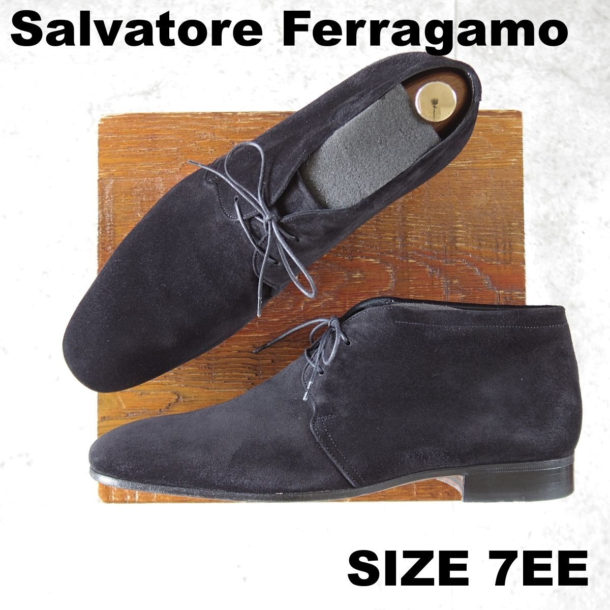 極上★(伊)サルヴァトーレ・フェラガモ 7EE【★チャッカブーツ/黒】スエード/メンズ/Salvatore Ferragamo★p023