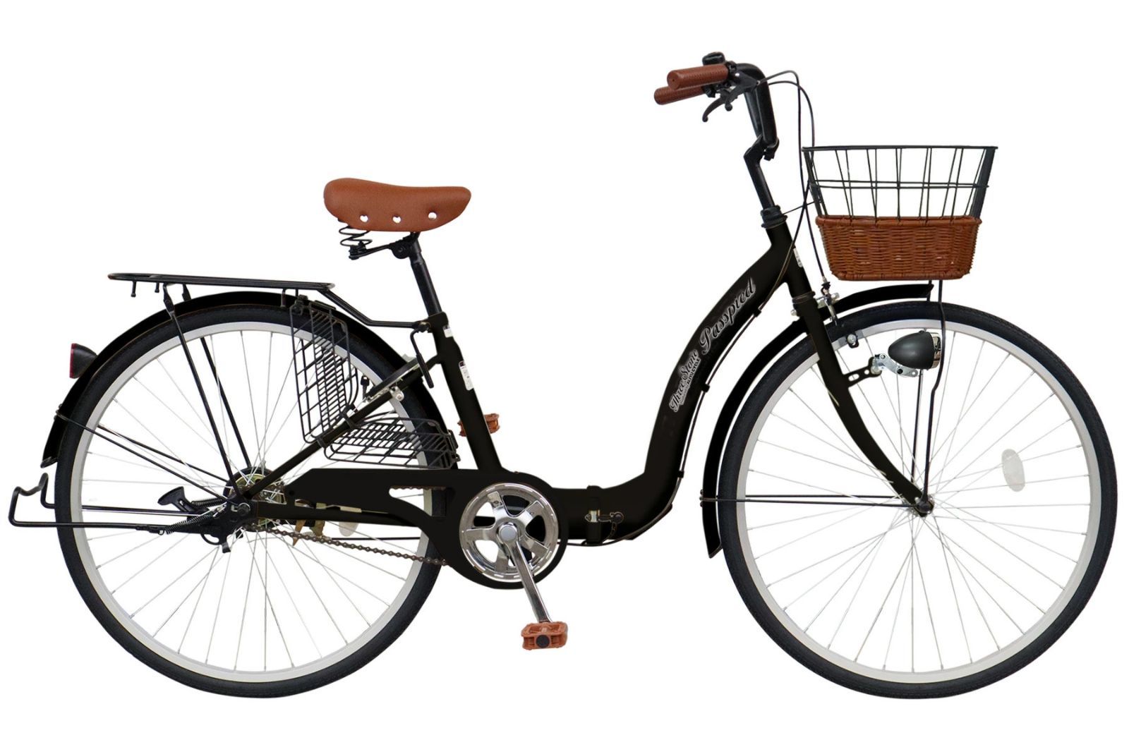 【訳あり】アウトレット【ノーパンク】シティサイクル 26インチ[TS26np] 折りたたみ自転車 チューブレスタイヤ ママチャリ 荷台 前カゴ 泥除け ペダル 両立スタンド 反射板 LEDライト サークル錠 ベル 防災・災害用品［03429_TS26np］