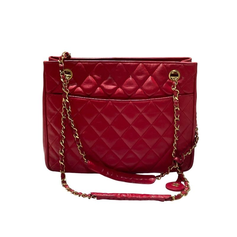 シャネル CHANEL マトラッセ チェーンハンドバッグ レッド ラムスキン レディース ハンドバッグ