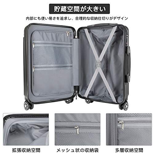 [VARNIC] スーツケース キャリーバッグ キャリーケース 機内持込 超軽量 大型 静音 ダブルキャスター 耐衝撃 360度回転 TSAローク搭載 ファスナー式 旅行 ビジネス 出張 (グレー,Sサイズ/機内持込/40.5L(1?3泊)) 11912f32