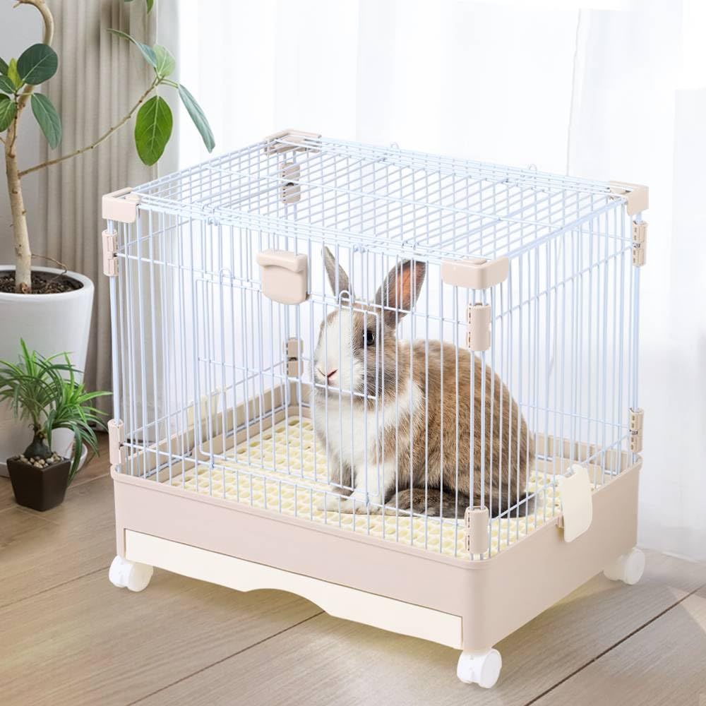 Bonarca 小動物 ケージ うさぎ 【前扉＆天井扉の2扉タイプ】 デグー モルモット 持ち運び キャスター付き 【53×40×51cm】 ペットケージ 屋根付き 飼育ケース 大 小 犬 猫 ペット 小型犬 ゲージ サークル トレー付き フ 36367853