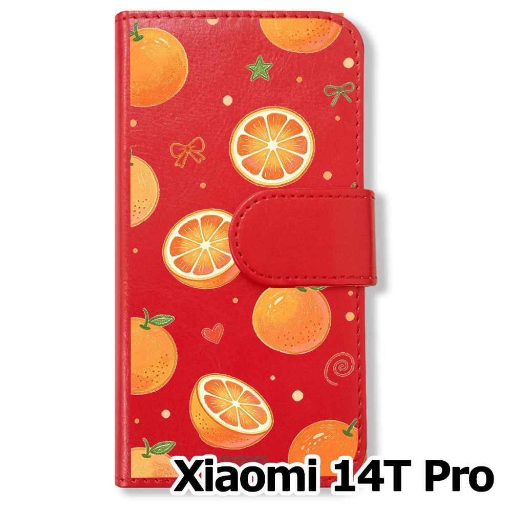新品未使用】 Xiaomi 14T Pro 手帳型スマホ ケース (色：レッド×みかん