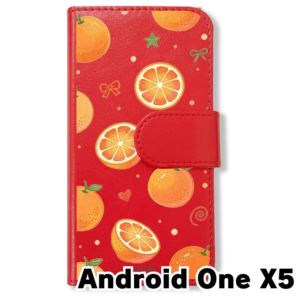 新品未使用】 Android One X5 手帳型スマホ ケース (色：レッド×みかん