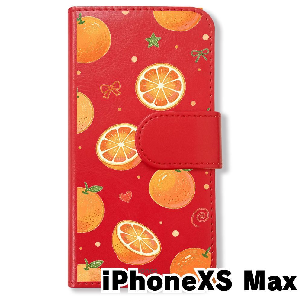 新品未使用】 iPhone XS Max 手帳型スマホ ケース (色：レッド×みかん
