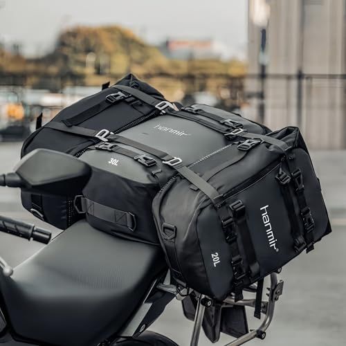 hanmir バイク シートバッグ 大容量 ツーリングバッグ 20L モジュールモトパック 防水 多機能 拡張性 専用固定ベルト・ショルダーベルト付き 取り付け簡単 バイクドライパック テールバック バイク用ドライバッグ 1個 (20L)as 3a550186