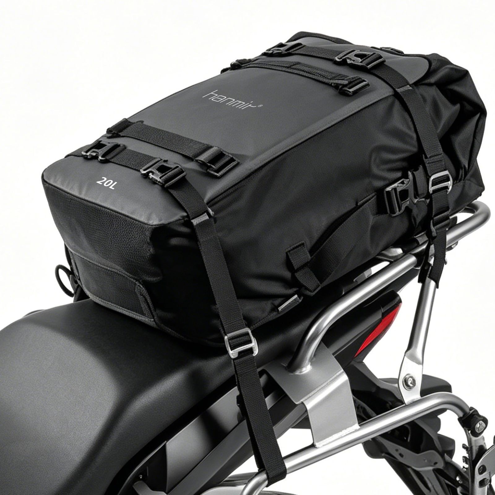 hanmir バイク シートバッグ 大容量 ツーリングバッグ 20L モジュールモトパック 防水 多機能 拡張性 専用固定ベルト・ショルダーベルト付き 取り付け簡単 バイクドライパック テールバック バイク用ドライバッグ 1個 (20L)as 3a550186