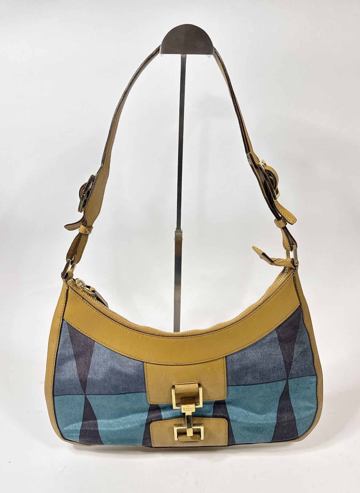 GUCCI グッチ ショルダーバッグ スエード×レザー ブルー マスタード 00558