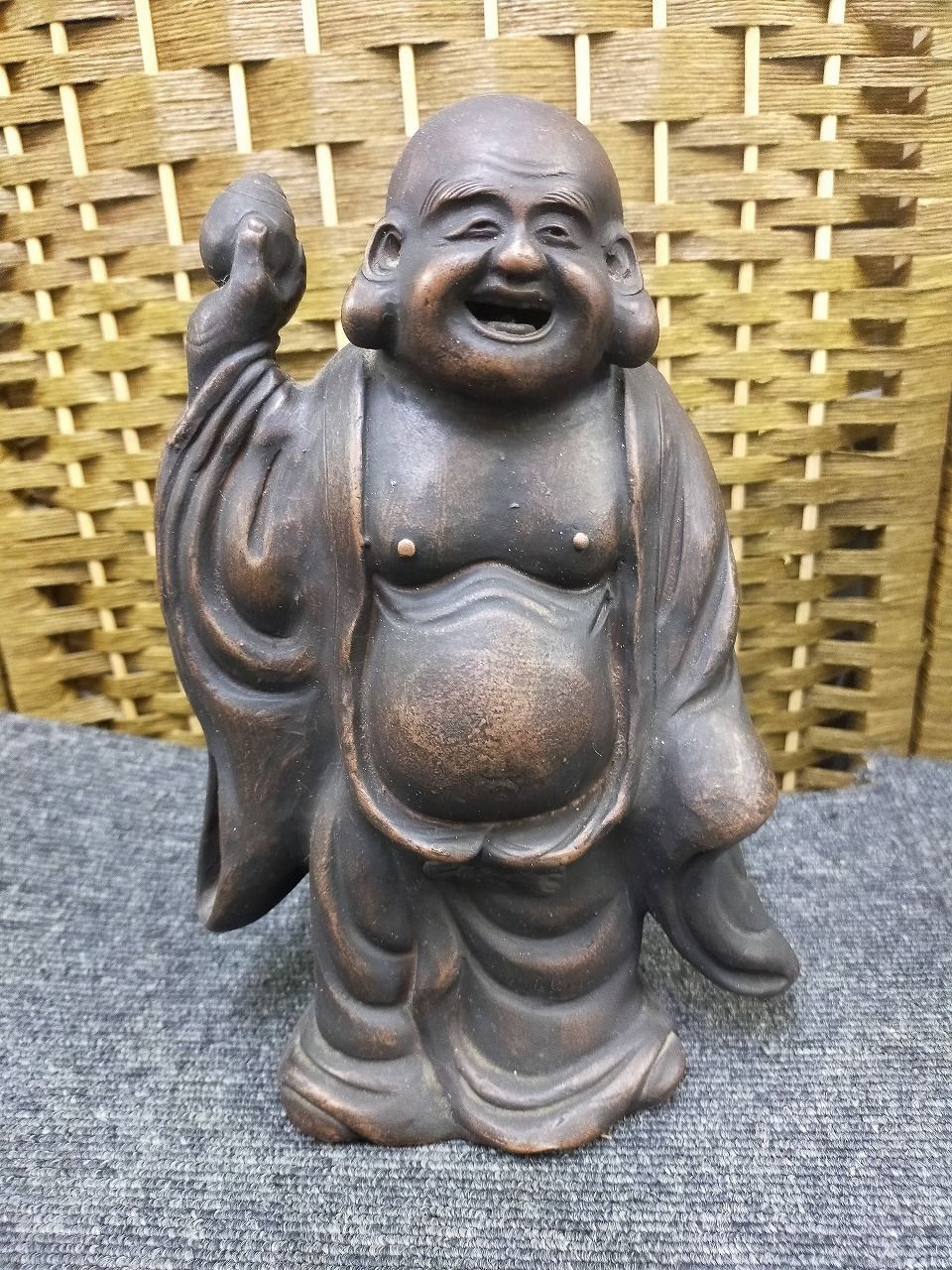 銅製 布袋様 七福神 置物 高さ約22cm 開運 招福 縁起物 仏像 金属工芸 骨董