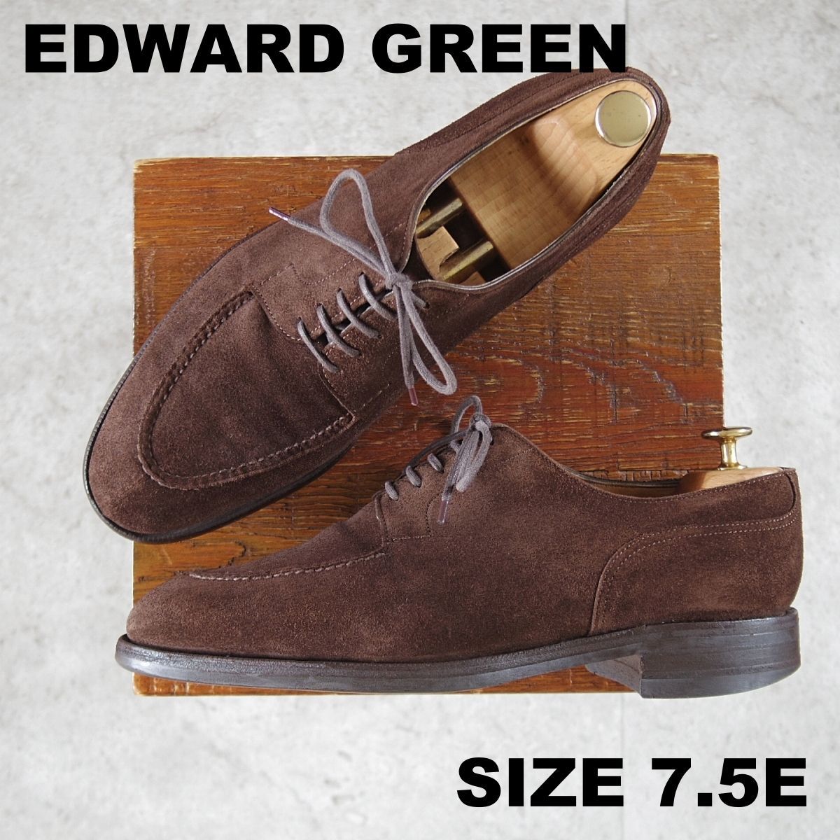 ★エドワードグリーン 7.5E【現行定価￥324,500-★DOVER/ドーバー/32ラスト】スキンステッチ/Uチップ/スエード/濃茶/EDWARD GREEN★p032