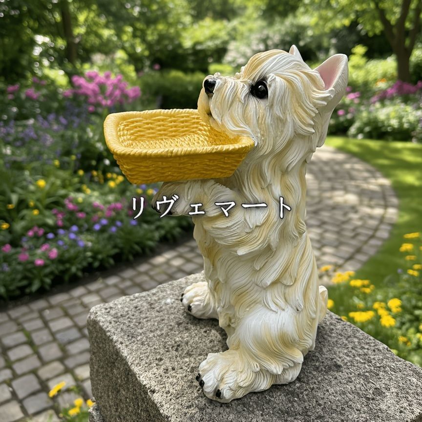 鍵置き 置物 オブジェ 玄関収納 皿を捧げる犬さん カゴを咥 小物入れ