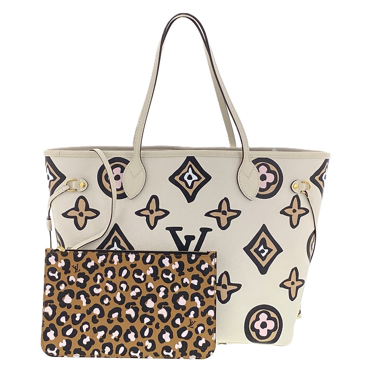 LOUIS VUITTON ルイ・ヴィトン ワイルドアットハート ネヴァーフルMM トートバッグ M45819 レディース PVCコーティングキャンバス アイボリー ベージュ レオパード 中古