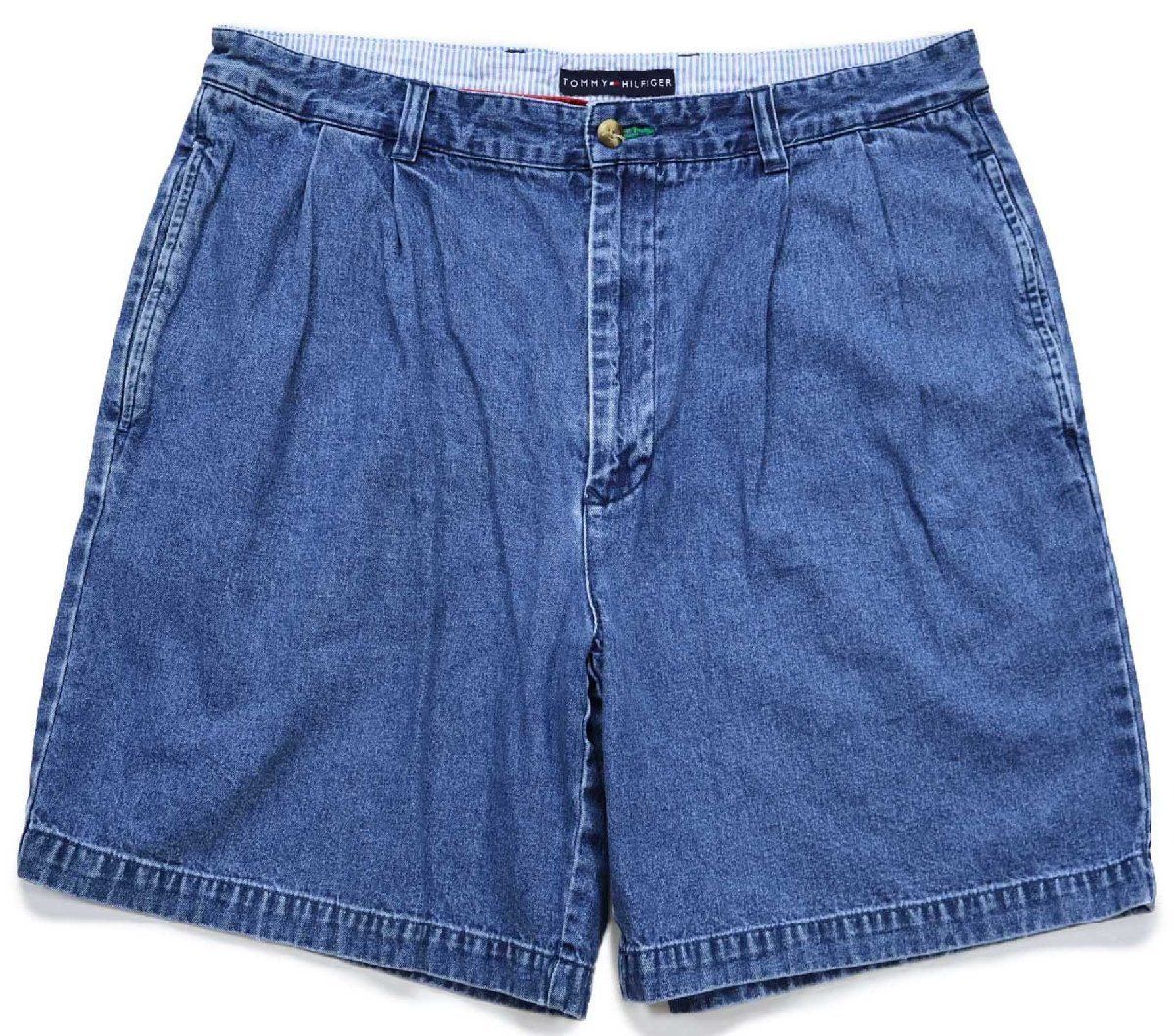 00s TOMMY HILFIGERトミーヒルフィガー ツータック デニム ショートパンツ W35★ショーツ ハーフ クラシック オールド ダンガリー