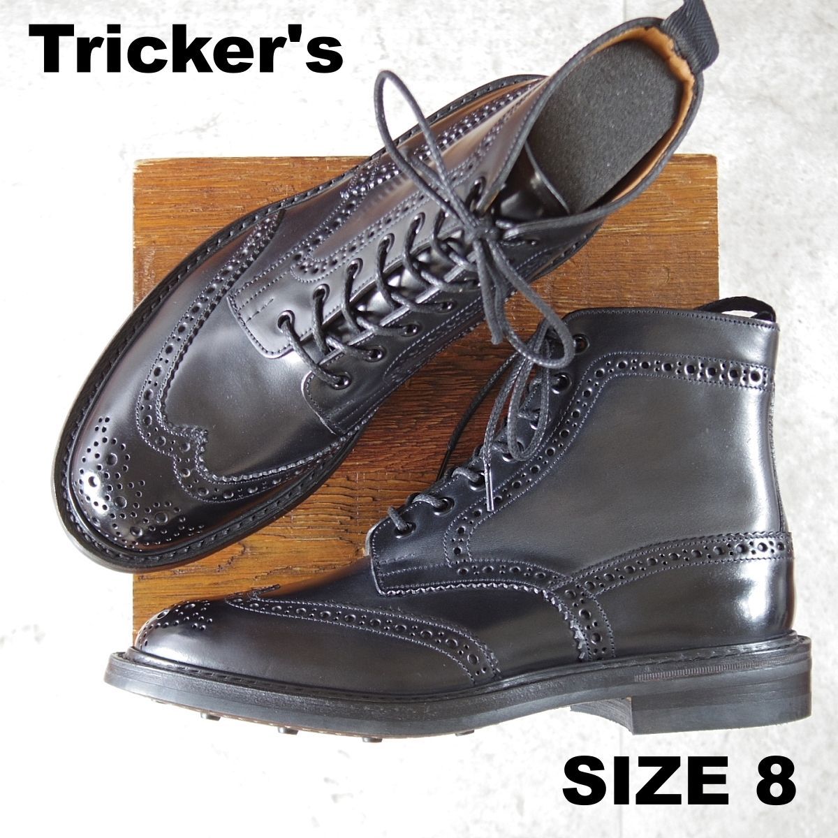 未使用★トリッカーズ SIZE 8【現行定価17万円以上★コードバン仕様/MALTON/濃紺～ほぼ黒】モールトン/カントリーブーツ/Tricker's★p033