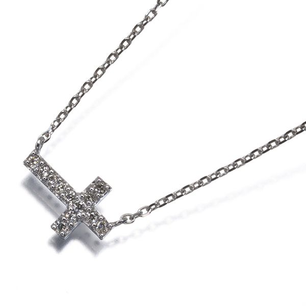 アガット ネックレス ダイヤ ダイヤモンド 0.07ct クロス K18WG #194865