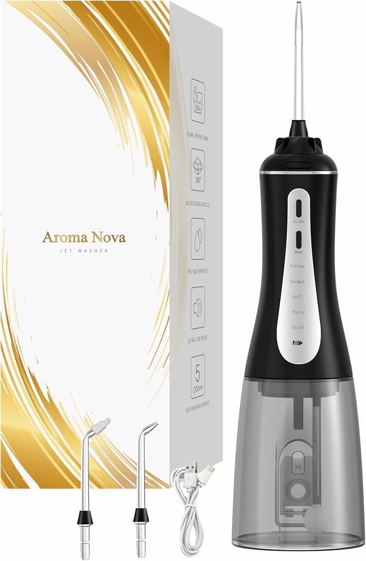 アロマノバ 口腔洗浄器 ジェットウォッシャー IPX7防水日本企業歯間ケア 口腔ケア コードレス ギフト 誕生日 プレゼント (黒, 350ml)