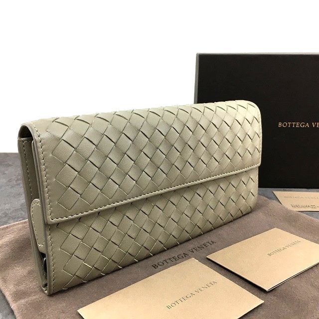 極美品 BOTTEGA VENETA 長財布 ベージュ イントレチャート ラムスキン 箱付き 322