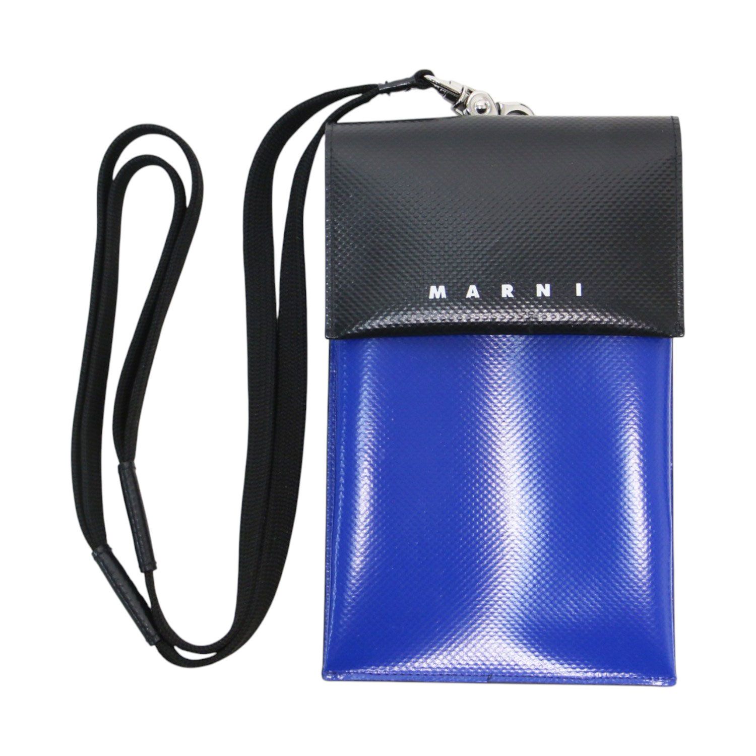 MARNI マルニ レザー フラップ フォンケース PHONE HOLDER スマホショルダー クロスボディ ブルー ブラック 青黒 イタリア製 ブランド ファッション アイテム 小物【レディース】【中古】
