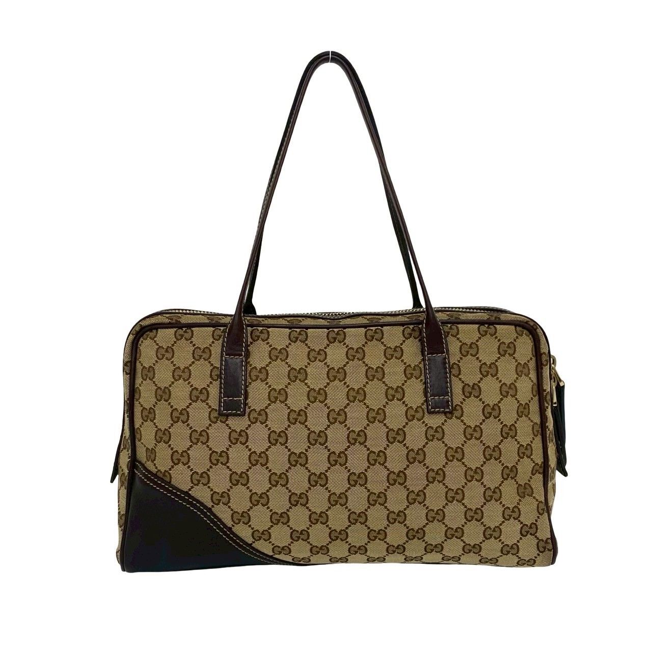 極 美品 GUCCI グッチ GG ロゴ 柄 金具 キャンバス レザー 本革 トート