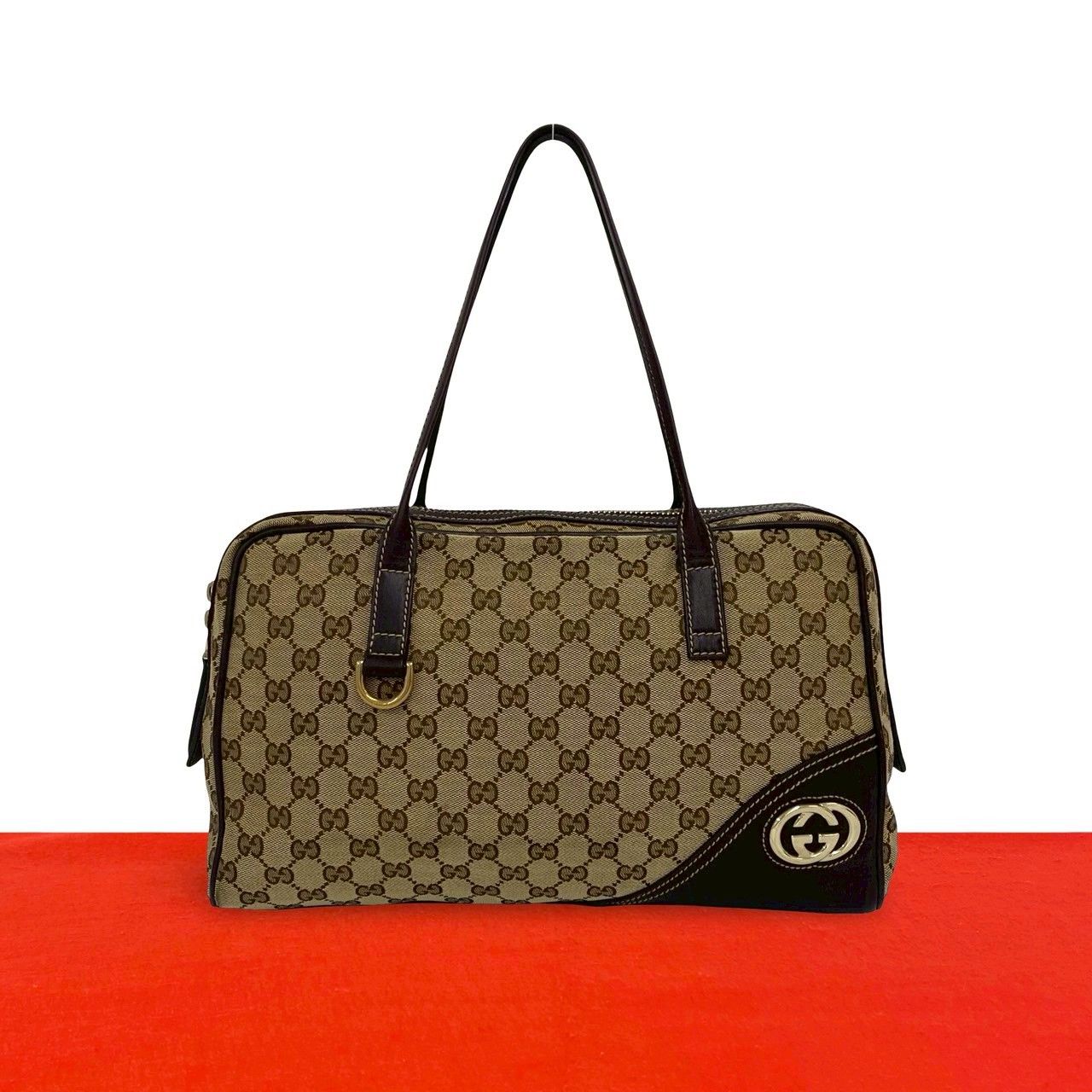 GUCCI グッチ GG柄 ロゴ キャンバス レザー トートバッグ 極 美品 GUCCI グッチ GG ロゴ 柄 金具 キャンバス レザー 本革 トート