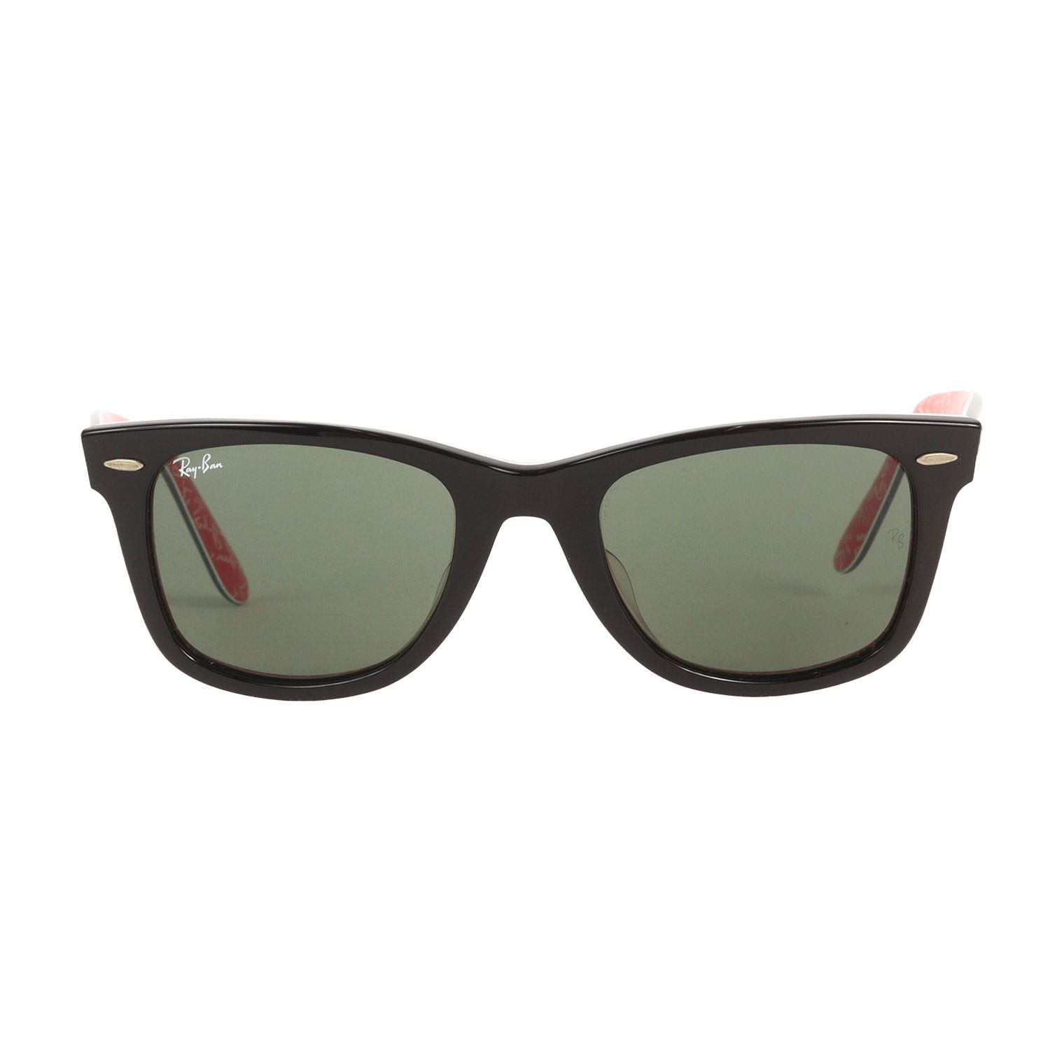 Ray Ban レイバン ウェイファーラー サングラス WAYFARER RB2140F 1016 ブラック レッドフレーム クラシックグリーンレンズ 52□22 イタリア製 ブランド 眼鏡【メンズ】【中古】