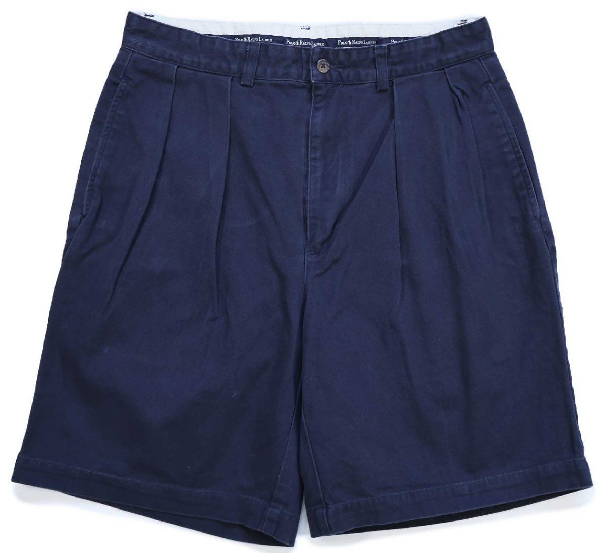 90s メキシコ製 ポロ ラルフローレン TYLER SHORT ツータック コットン チノ ショートパンツ 紺 W32★156 ショーツ ハーフ ビンテージ