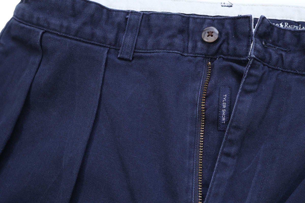 90s メキシコ製 ポロ ラルフローレン TYLER SHORT ツータック コットン チノ ショートパンツ 紺 W32★156 ショーツ ハーフ ビンテージ 90s メキシコ製 ポロ ラルフローレン TYLER SHORT ツータック コットン チノ ショートパンツ 紺 W32★156 ショーツ ハーフ ビンテージ