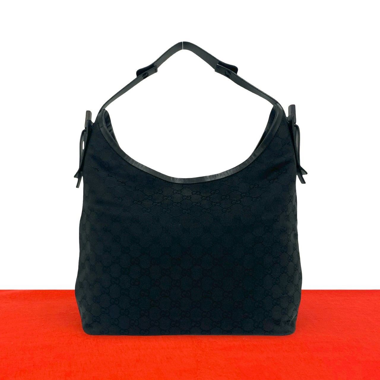 極 美品 GUCCI グッチ GG ロゴ 柄 キャンバス レザー 本革 セミ ワン