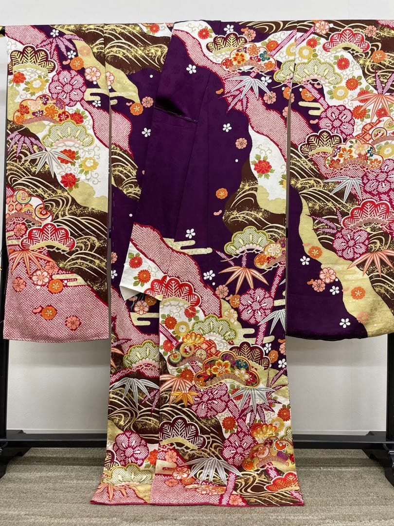 振袖 仮絵羽 舞台衣装 金駒 金彩 正絹 未仕立て品 八掛付き MOK936