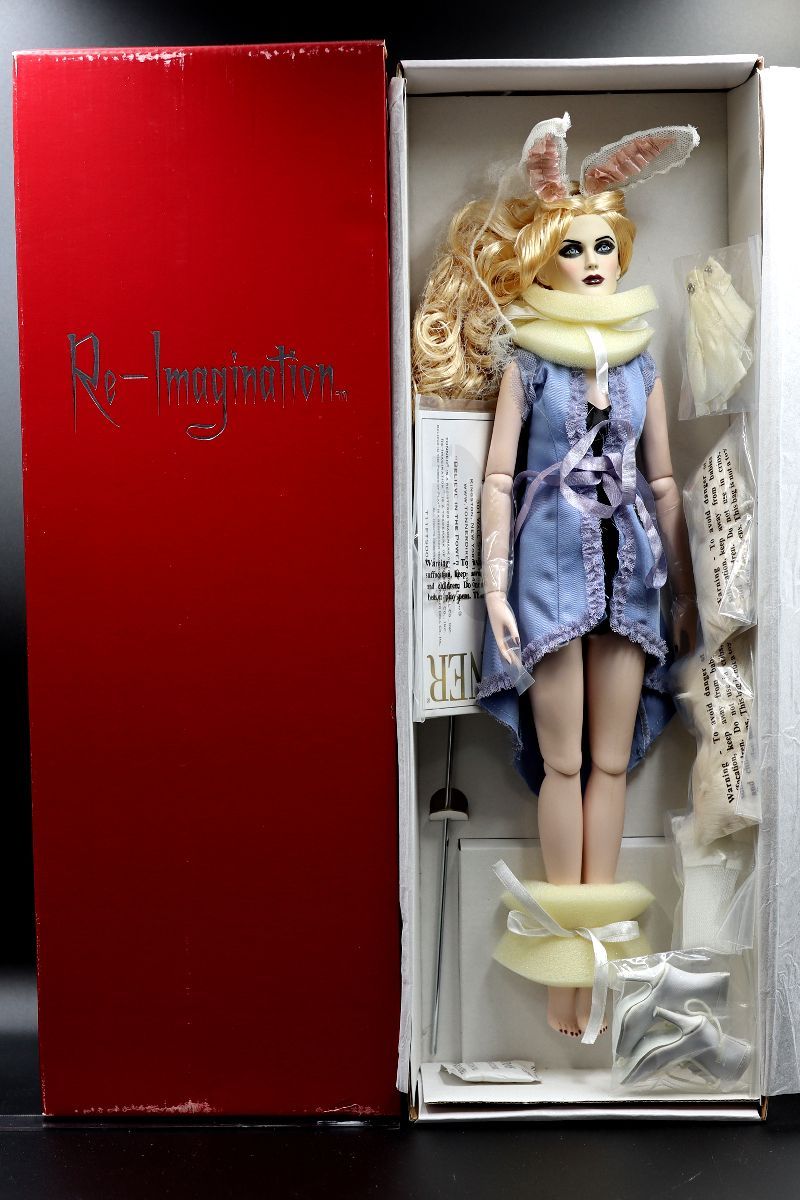 Tonner Doll Never on Time Alice in Wonderland White (Watch) Doll Toner Doll with the image of a rabbit