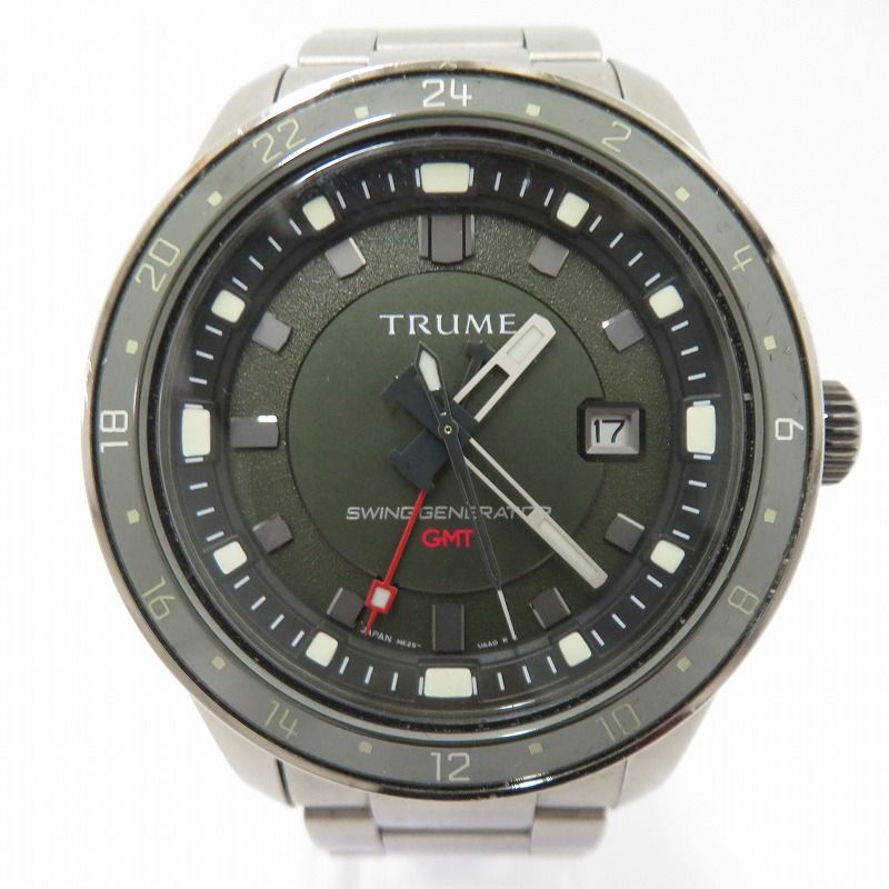 【瀬戸大橋店】 中古 腕時計 TRUME L Collection Break Line SWING GENERATOR アナログ自動巻き TR-ME2007X グリーン × シルバー 【131】