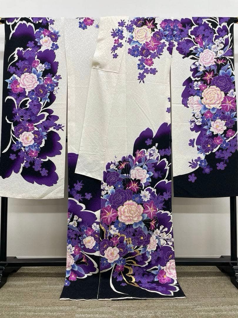 振袖 仮絵羽 舞台衣装 刺繍 金彩 正絹 未仕立て品 八掛付き MOK939
