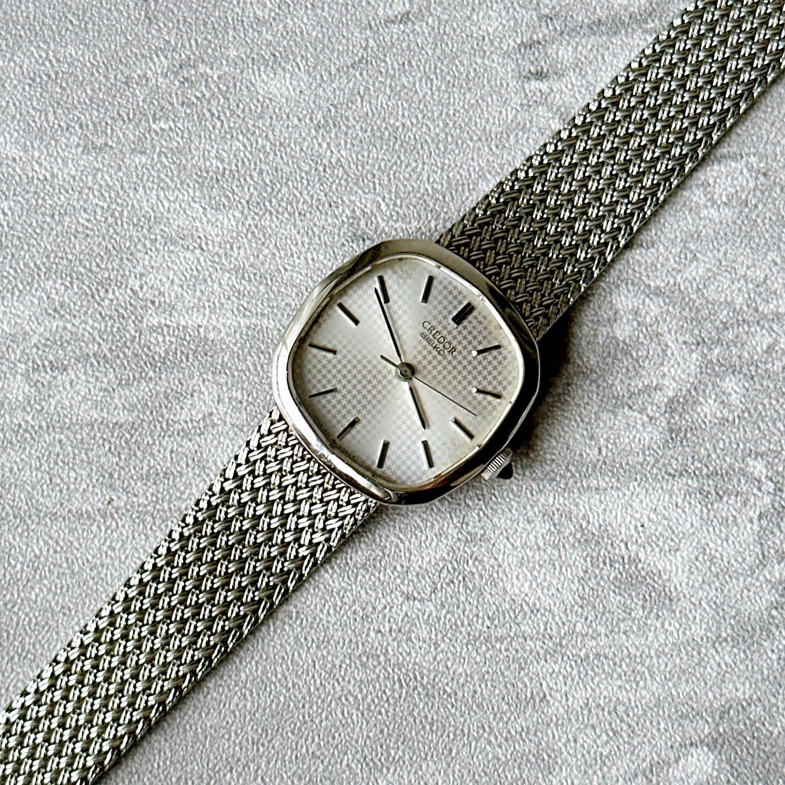 SEIKO CREDOR セイコークレドール 1421-5020 スクエアケース シルバー文字盤 メッシュブレス クォーツ ヴィンテージ 高級 ドレスウォッチ 日本製 レディース腕時計