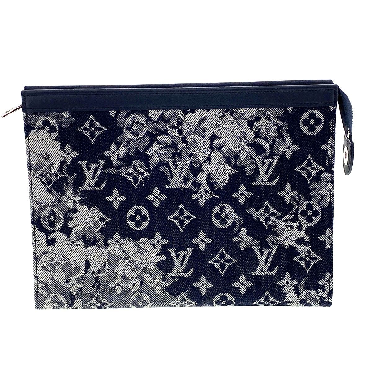 【値下げ】LOUIS VUITTON ルイ・ヴィトン ポシェット ヴォワヤージュ MM タペストリー クラッチバッグ M80034 メンズ モノグラムタペストリーキャンバス ネイビー 中古