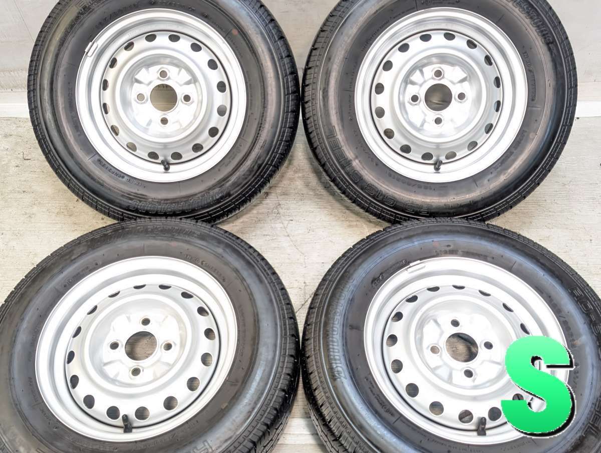 165/80R13 90/88N LT ブリヂストン RD-613 STEEL 日産純正 13x5.0 100-4穴 中古タイヤ サマータイヤ ホイールセット 4本セット s13260614035