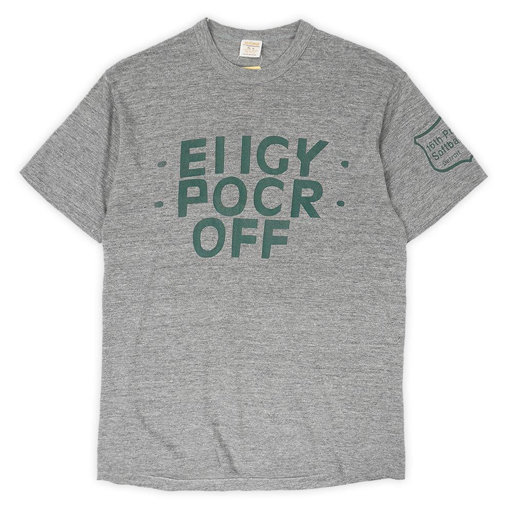 FUCK OFF 70s 70年代 ギミックプリントTシャツ 珍品 Sportswear アメリカ製 MADE IN USA ビッグサイズ ヴィンテージ 古着 メンズ Tシャツ カットソー 霜降りグレー XL【中古】